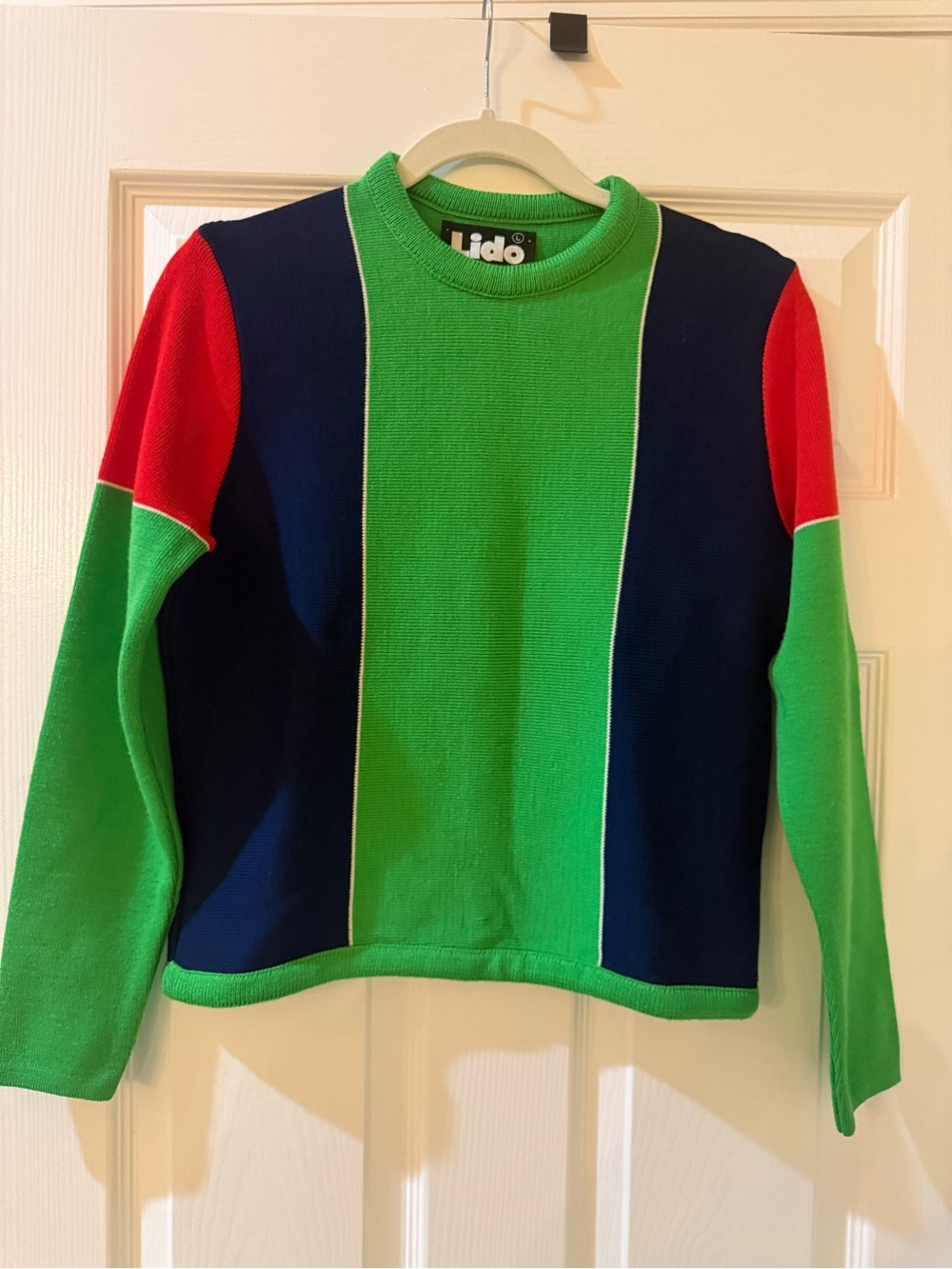Vintage Lido’s Color block Crewneck Ski Sweater - Green, Navy & Red